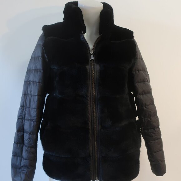Womens Linda Richards Luxury Black Genuine Rex Rabbit Fur Puffer Jacket Coat XS - Picture 5 of 12